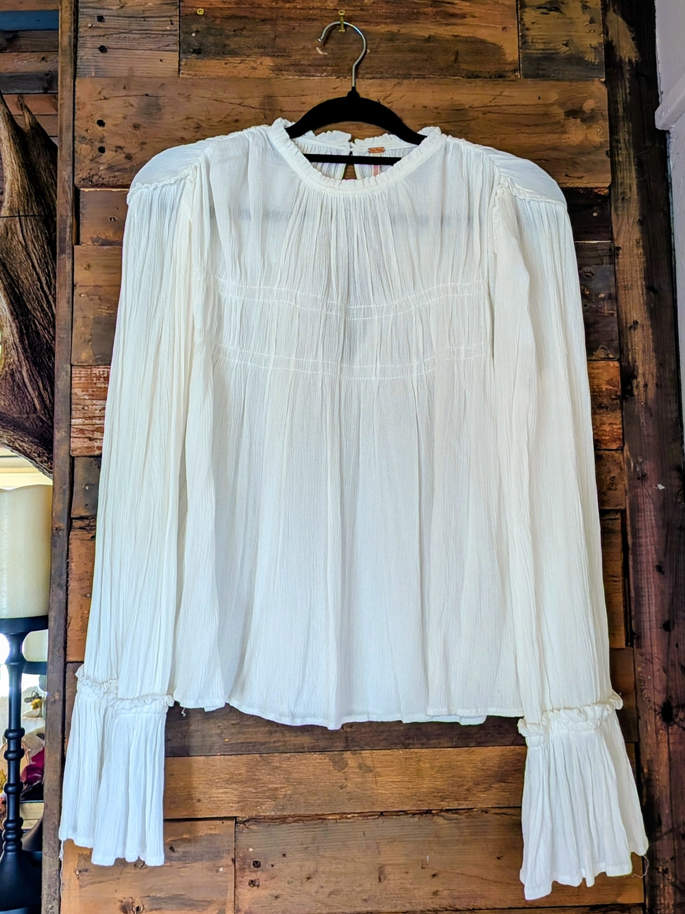 Free People Kelsey Cream Gauze Peasant Blouse with Bell Sleeves